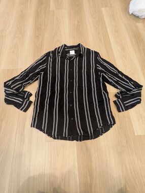 Sandro Paris Black Long Sleeve Striped Button Up